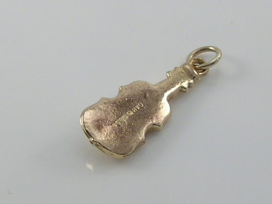 Vintage 3D 9ct Gold Violin Charm Pendant H/MK 1980