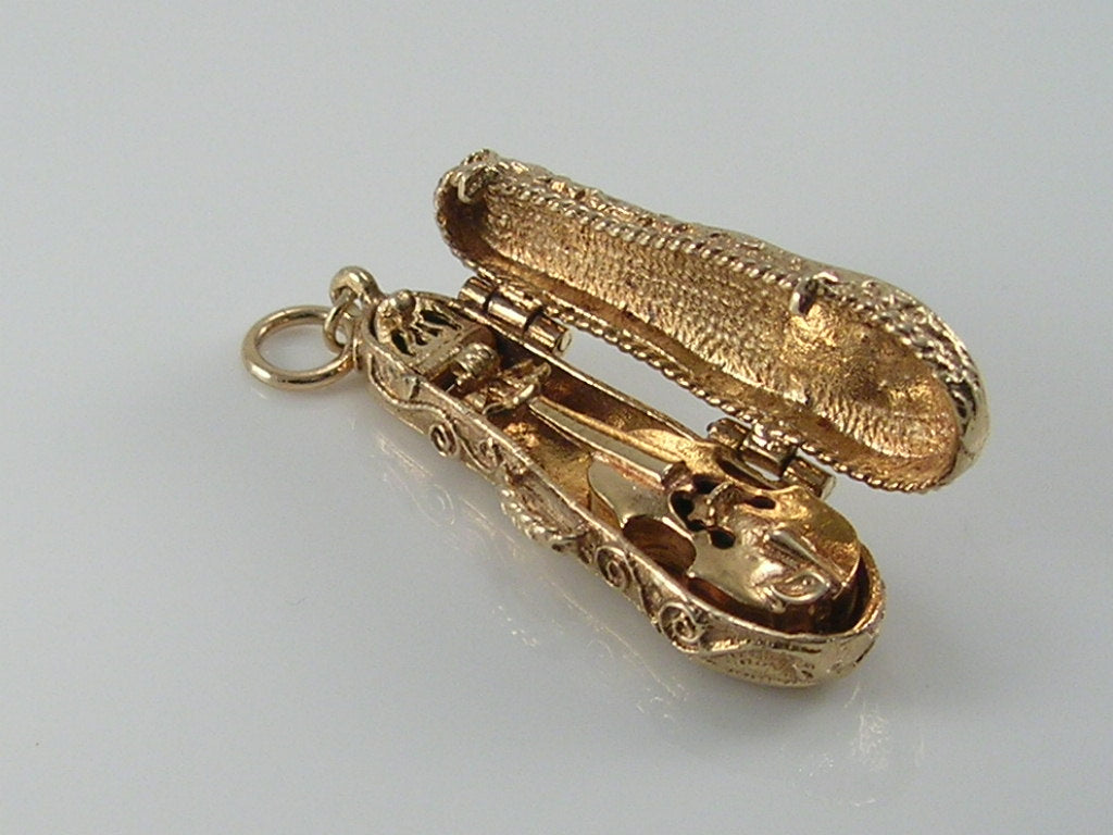 Vintage 9ct Gold Violin in Violin Case Charm H/MK 1973