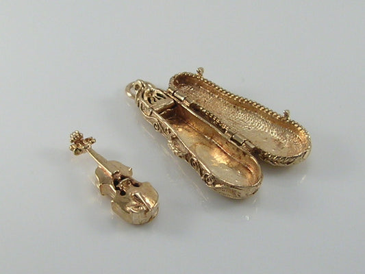 Vintage 9ct Gold Violin in Violin Case Charm H/MK 1973
