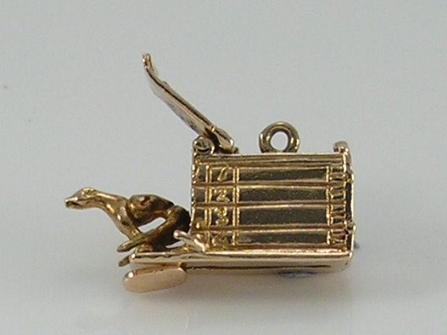 Vintage 3D 9ct Gold Greyhound in Trap Racing Charm Movable  H/MK 1963