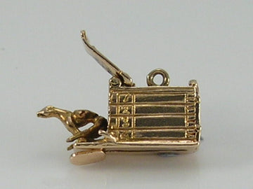 Vintage 3D 9ct Gold Greyhound in Trap Racing Charm Movable  H/MK 1963