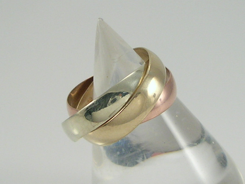 Vintage Solid 9ct Gold Tri Colour Russian Wedding Ring   H/MK 1991