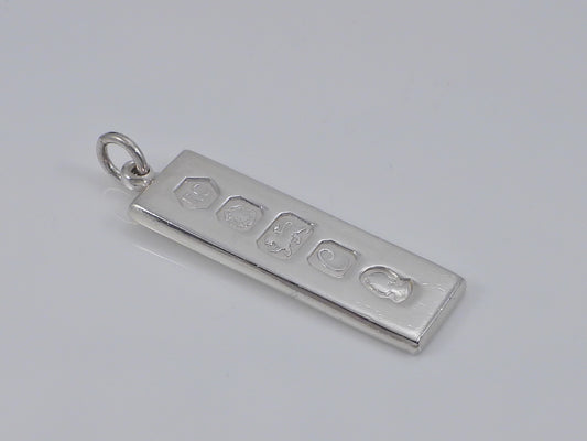 Vintage Sterling Silver Ingot Bar Pendant H/MK 1977