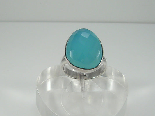 Chunky Sterling Silver Aqua Chalcedony Ring