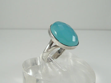 Chunky Sterling Silver Aqua Chalcedony Ring