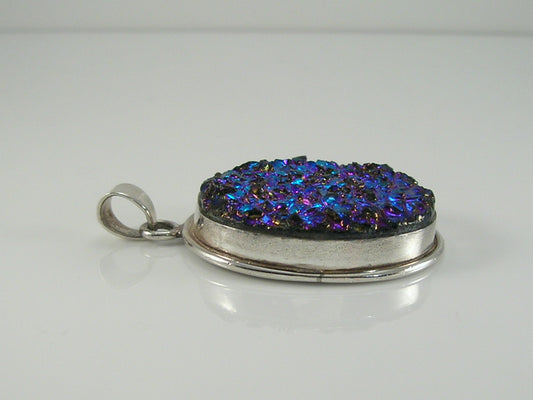 Vintage  Chunky Sterling Silver Druzy Quartz Pendant