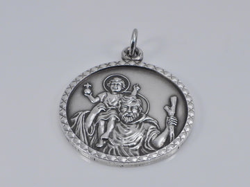 Vintage Large Sterling Silver St Christopher Pendant H/MK 1977